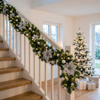 Christmas garland 2.7 m with fir branches, poinsettias & baubles