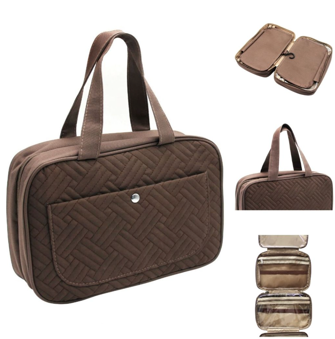 Travel toiletry bag with multiple compartments – Mocca Brown 28 cm