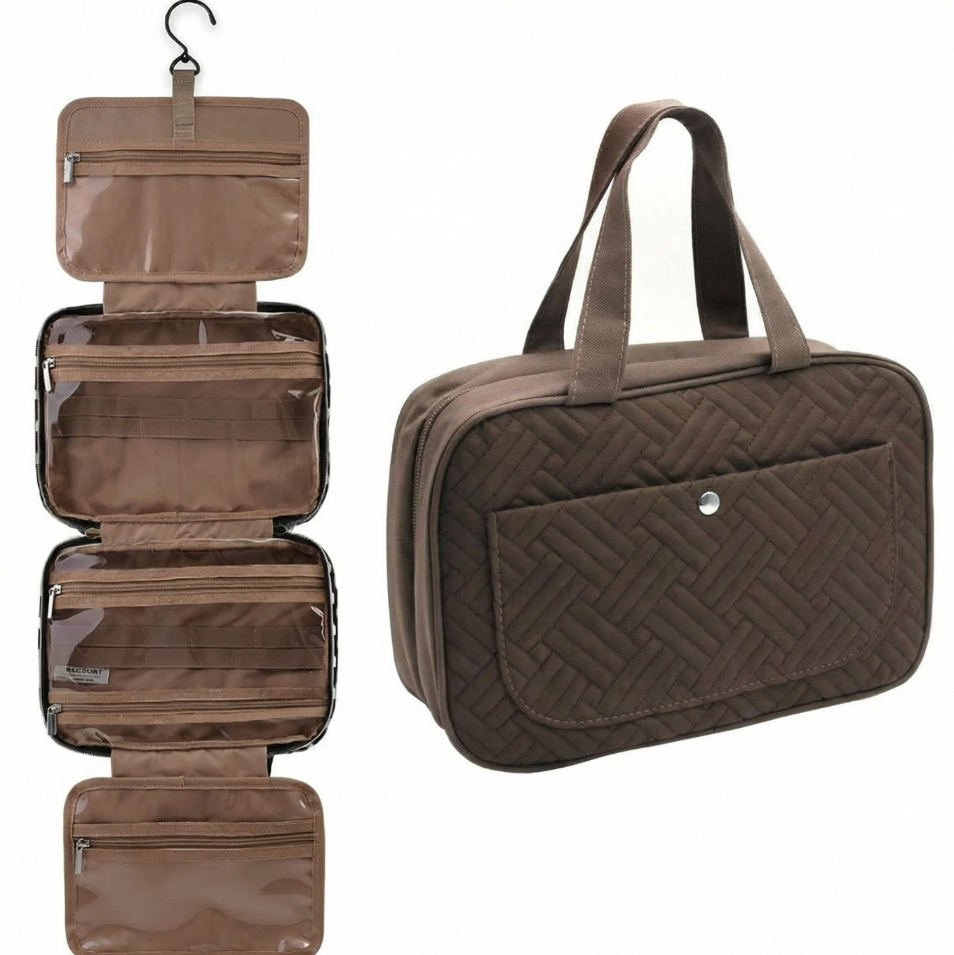Travel toiletry bag with multiple compartments – Mocca Brown 28 cm