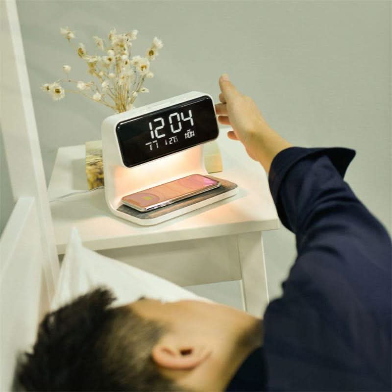 Bedside Lamp with Wireless Charging Station and Alarm Clock
