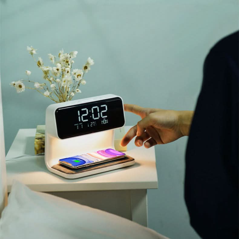 Bedside Lamp with Wireless Charging Station and Alarm Clock
