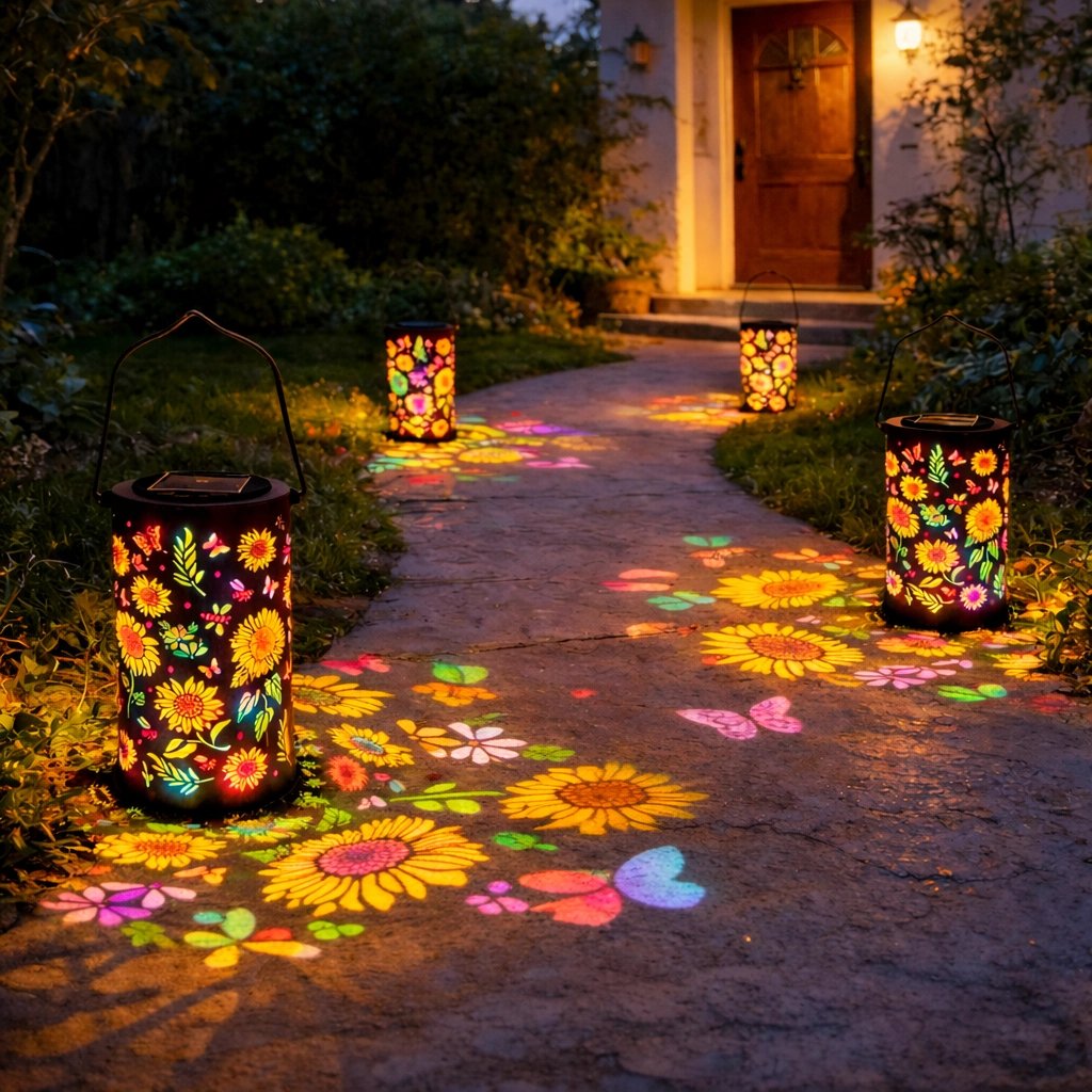 Solar-Gartenlaterne mit Blütenmuster – Lichtprojektion