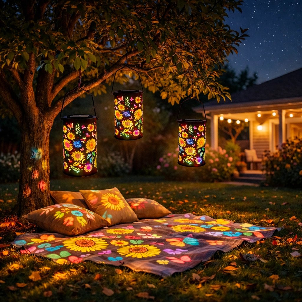 Solar garden lantern with flower pattern light projection