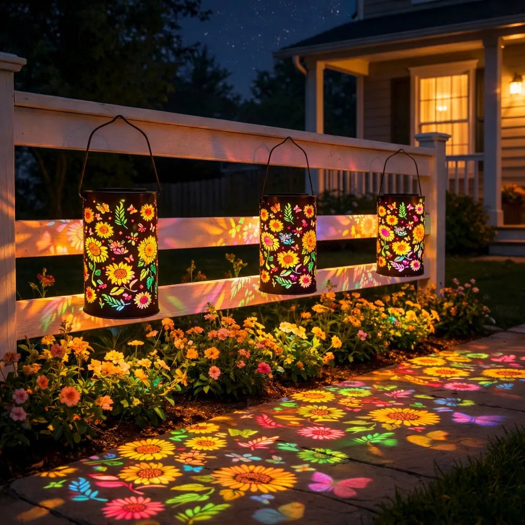 Solar-Gartenlaterne mit Blütenmuster-Lichtprojektion