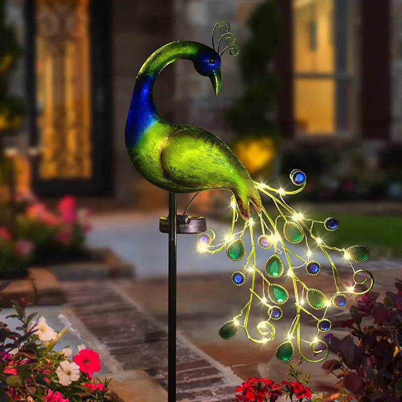 Solar-Gartenleuchte Eisen mit Pfau-Design – Wasserdicht & Automatisch