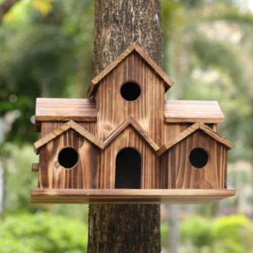 Vogelhaus aus Holz mit 6 Eingängen für Kleinvögel