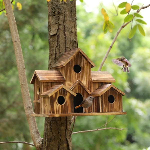 Vogelhaus aus Holz mit 6 Eingängen für Kleinvögel