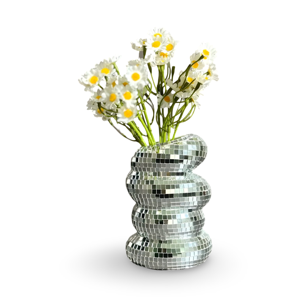 Mirror Tile Vase with Spiral Design