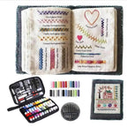 Embroidery book for self-embroidery - 8 pages of cotton-linen fabric with pre-printed stitch patterns, incl. sewing kit