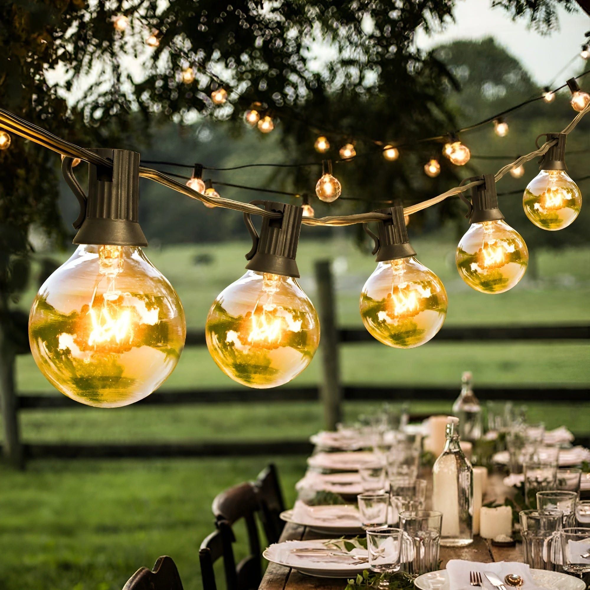 Outdoor LED string lights with warm white light