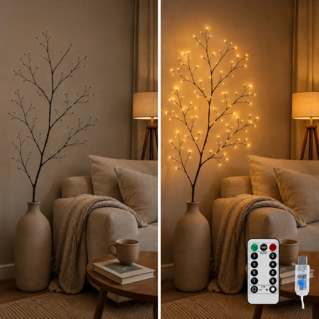 LED-Lichterzweig 160 cm, 72 LEDs warmweiß, USB-Betrieb & Fernbedienung – braun, Weidenoptik