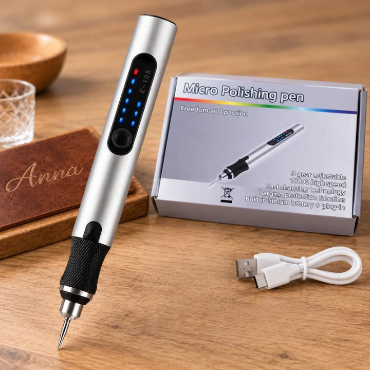 Battery-powered engraving pen for wood and leather, 3 settings up to 18,000 rpm