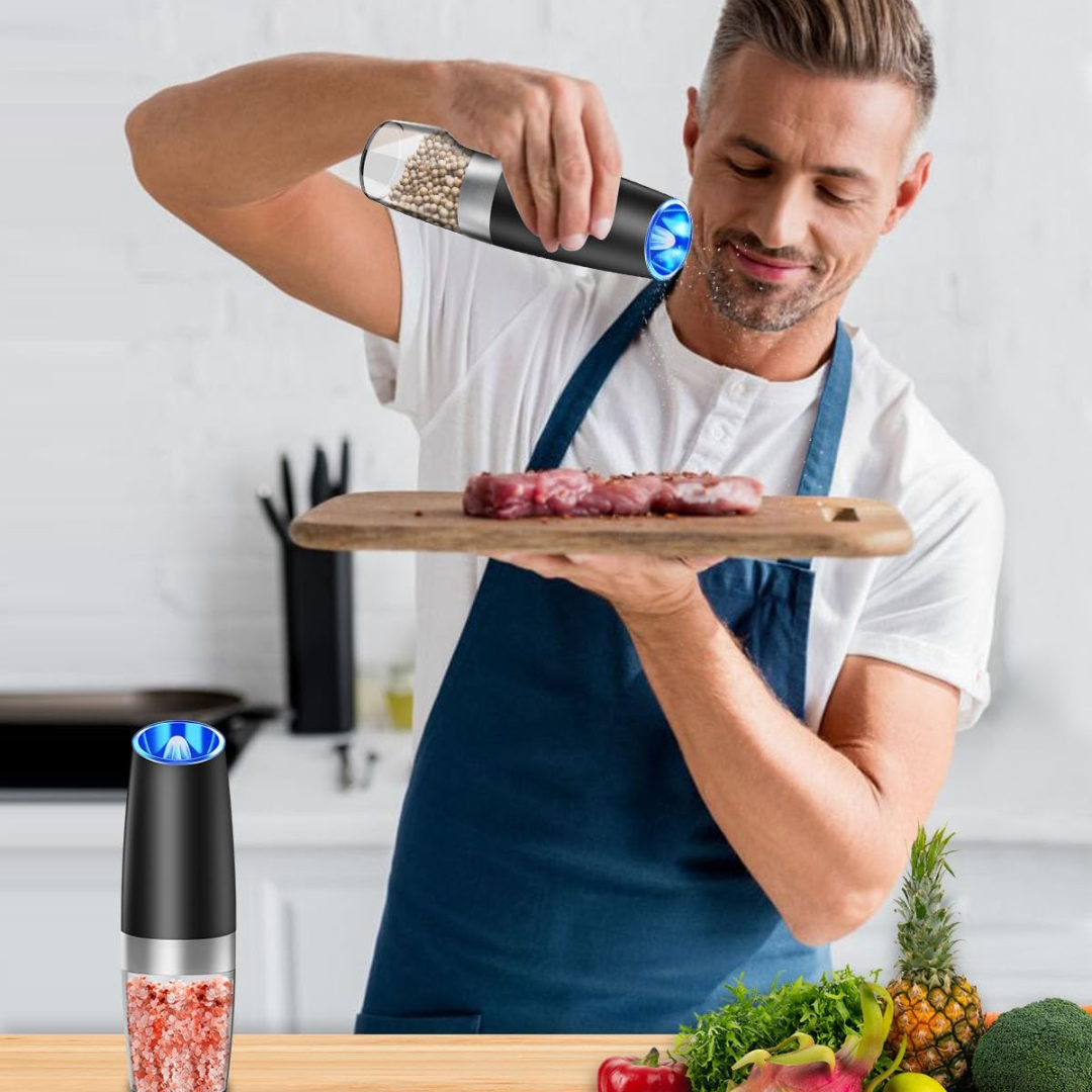 Electric Pepper & Salt Grinder Set with 2 Pieces – Rechargeable with LED Light