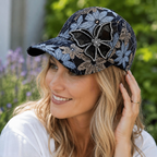 Baseball cap with sequin butterfly and mesh material