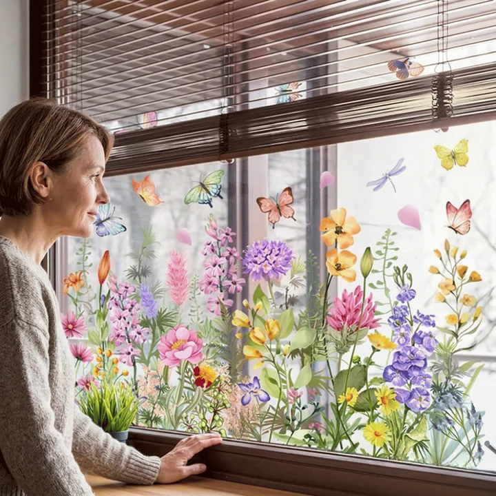 Window Stickers with Flower and Butterfly Designs