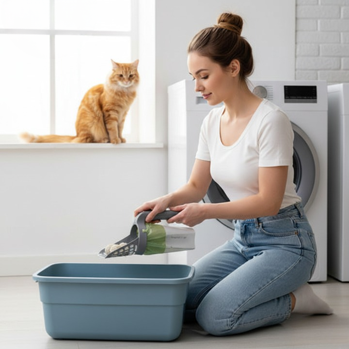 Cat litter scoop with collection container and poop bags