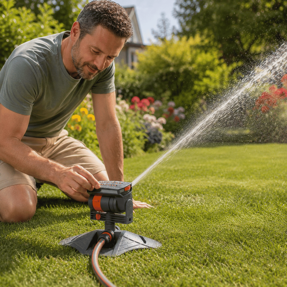 Adjustable garden sprinkler with filter protection