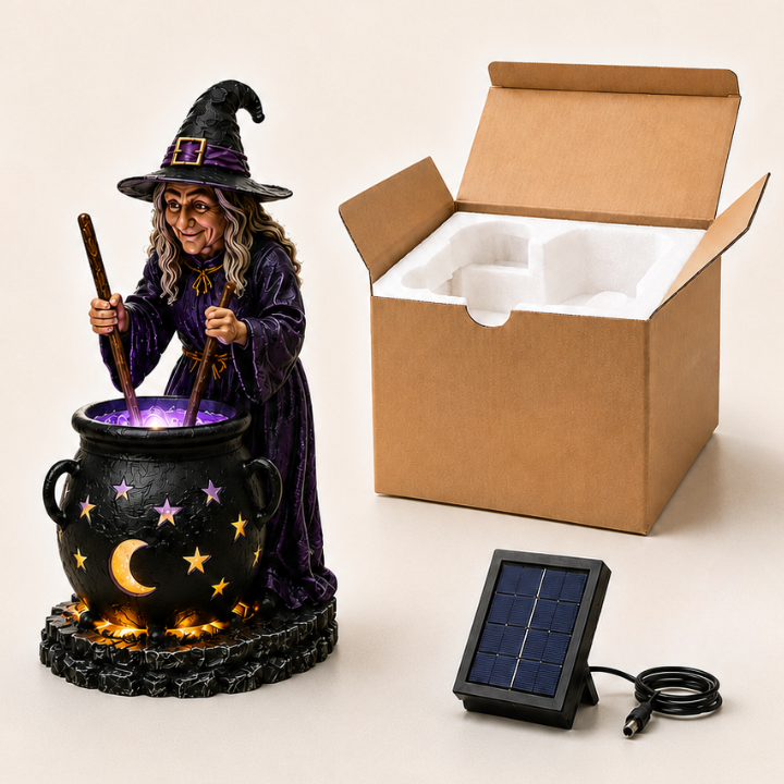 Solar-Gartenleuchte Hexenkessel für Halloween-Deko