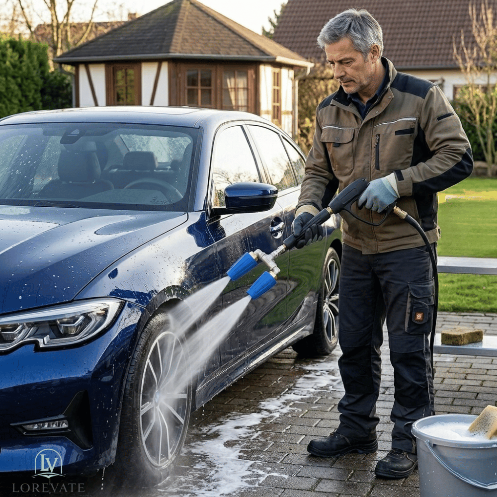 High-pressure nozzle with double turbo for intensive cleaning