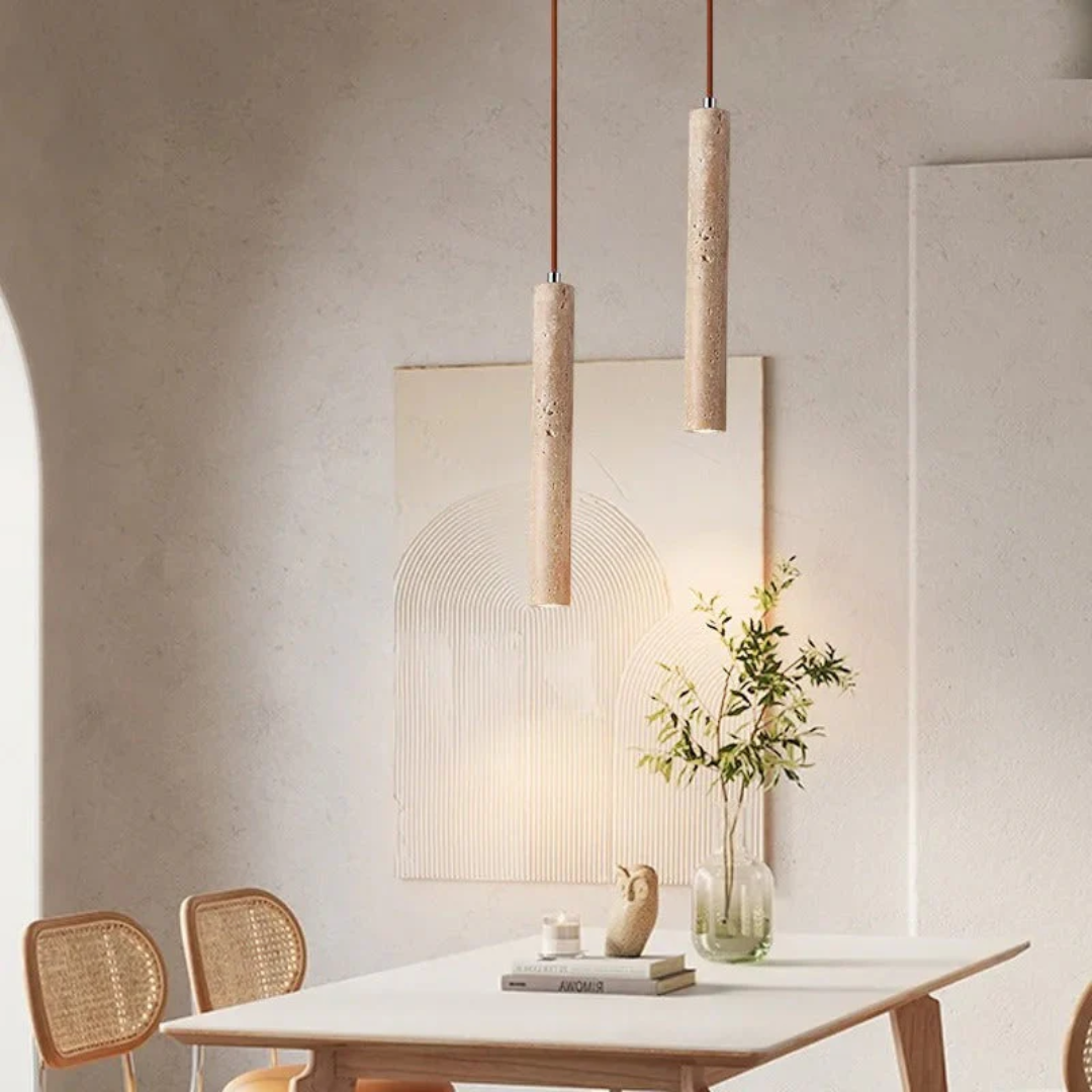 Travertine LED Pendant Light – Minimalist Wabi-Sabi Style, Warm White