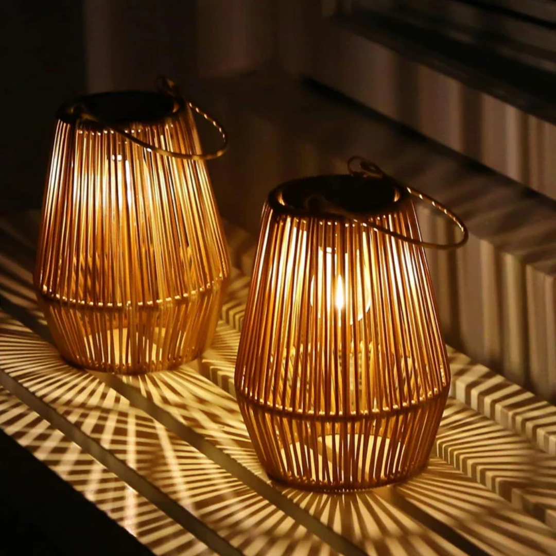 Handwoven Solar Garden Lantern – Waterproof Rattan LED Light