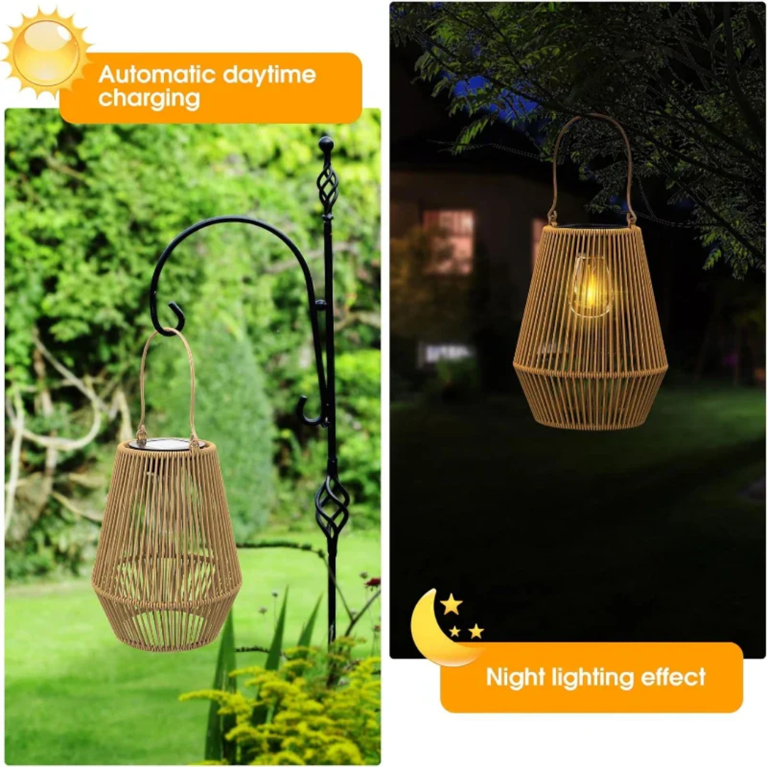 Handwoven Solar Garden Lantern – Waterproof Rattan LED Light