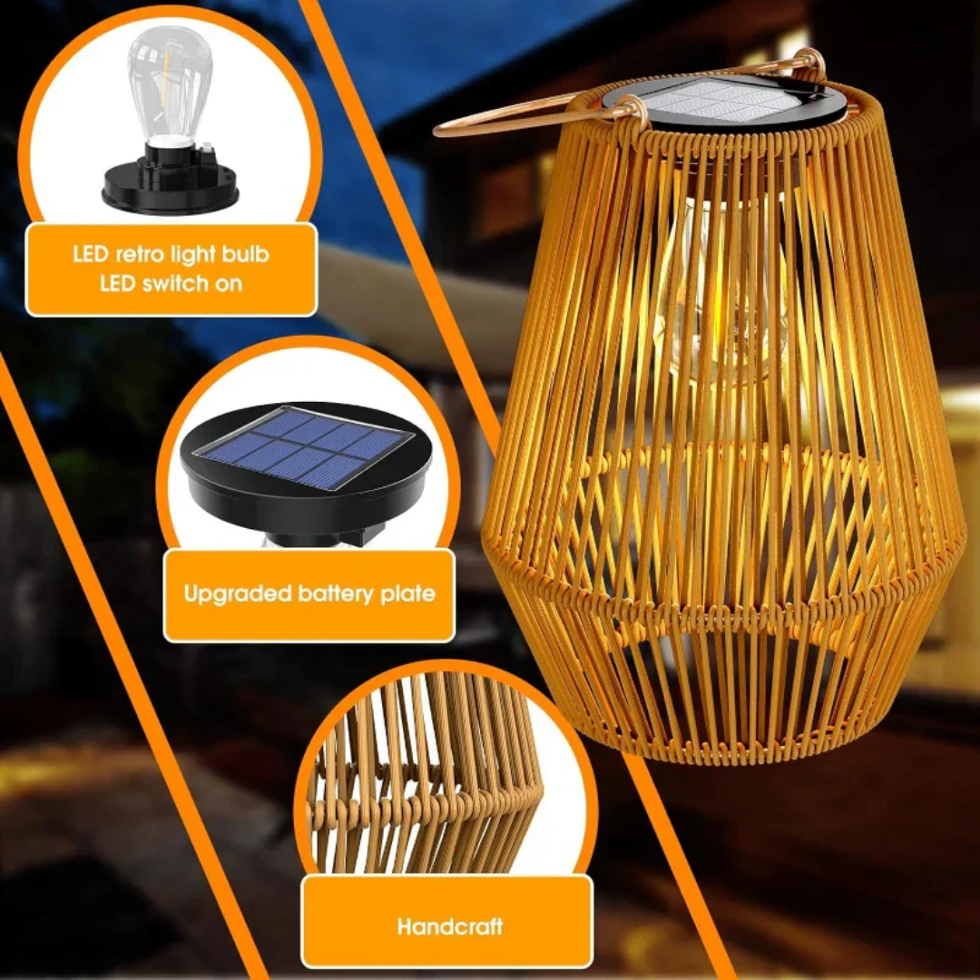 Handwoven Solar Garden Lantern – Waterproof Rattan LED Light