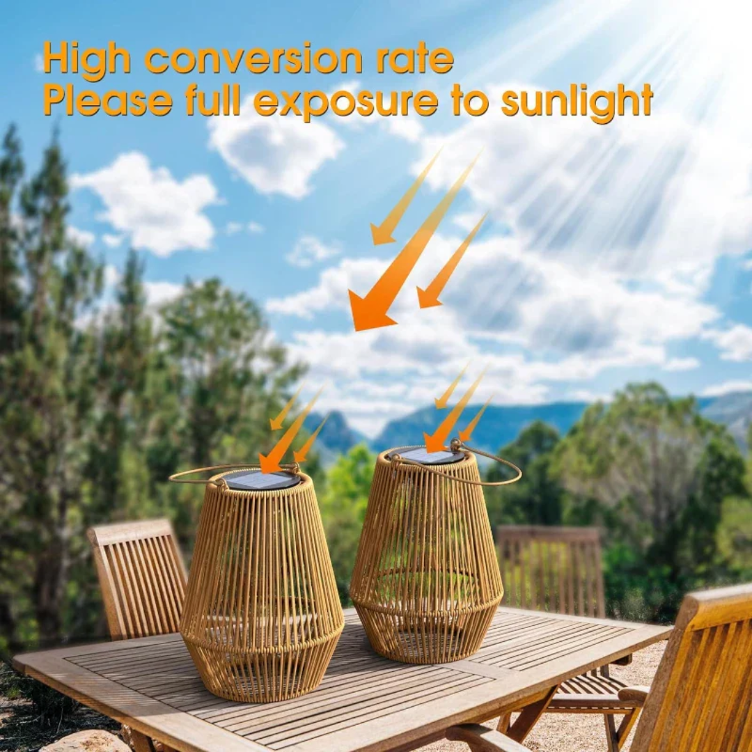 Handwoven Solar Garden Lantern – Waterproof Rattan LED Light