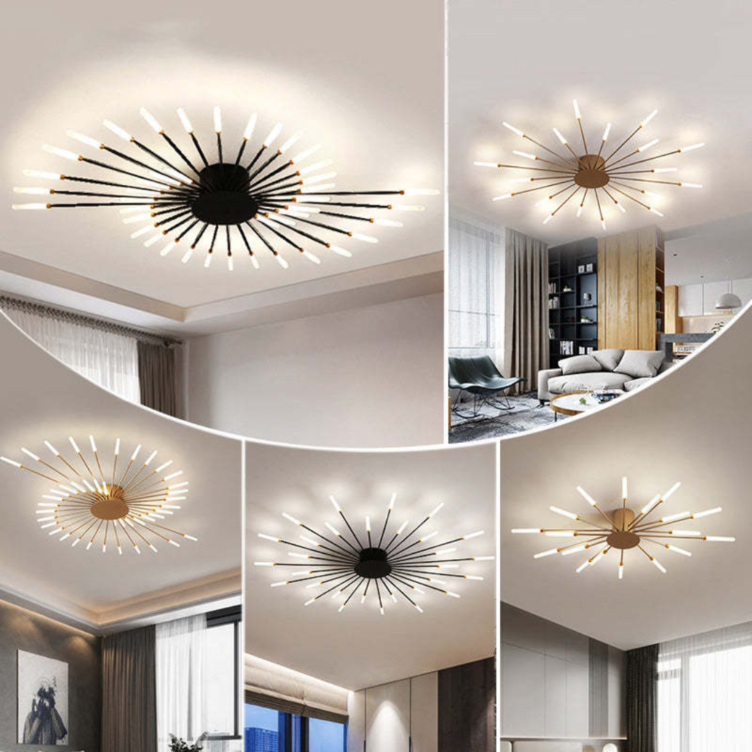 Modern Star-Shaped LED Ceiling Light – 12 Arms, Gold or Black