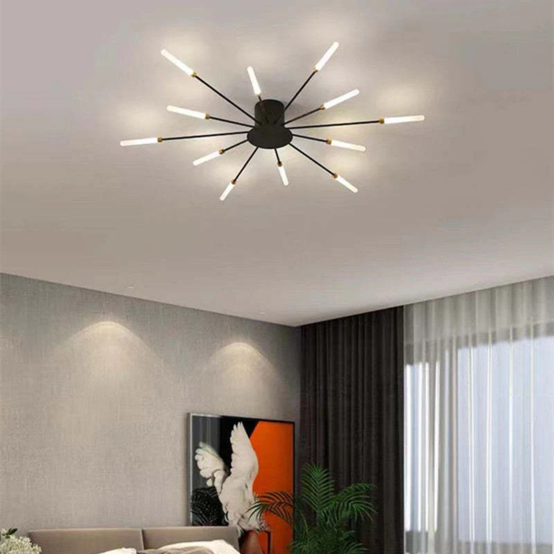 Modern Star-Shaped LED Ceiling Light – 12 Arms, Gold or Black