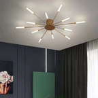 Modern Star-Shaped LED Ceiling Light – 12 Arms, Gold or Black