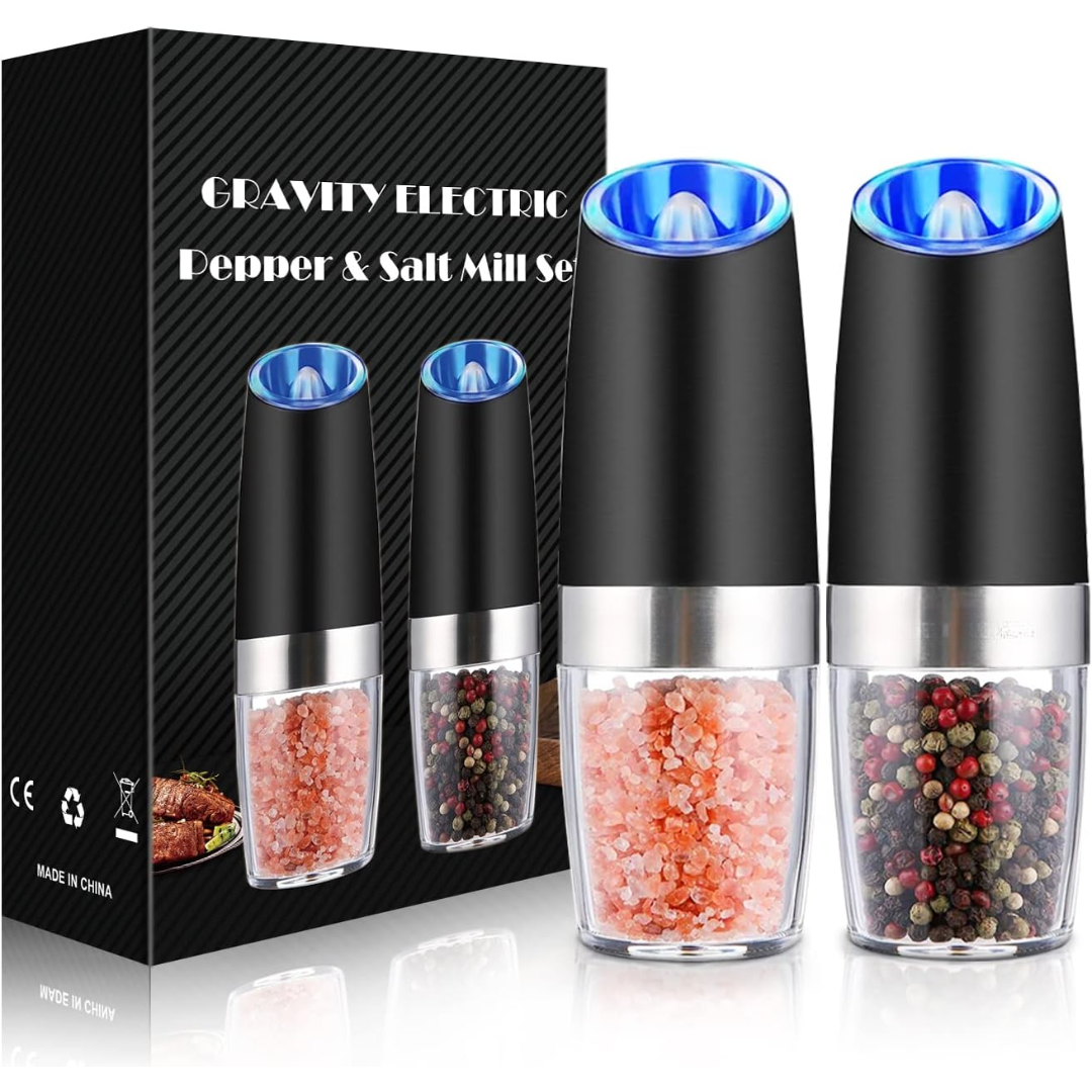 Electric Pepper & Salt Grinder Set with 2 Pieces – Rechargeable with LED Light