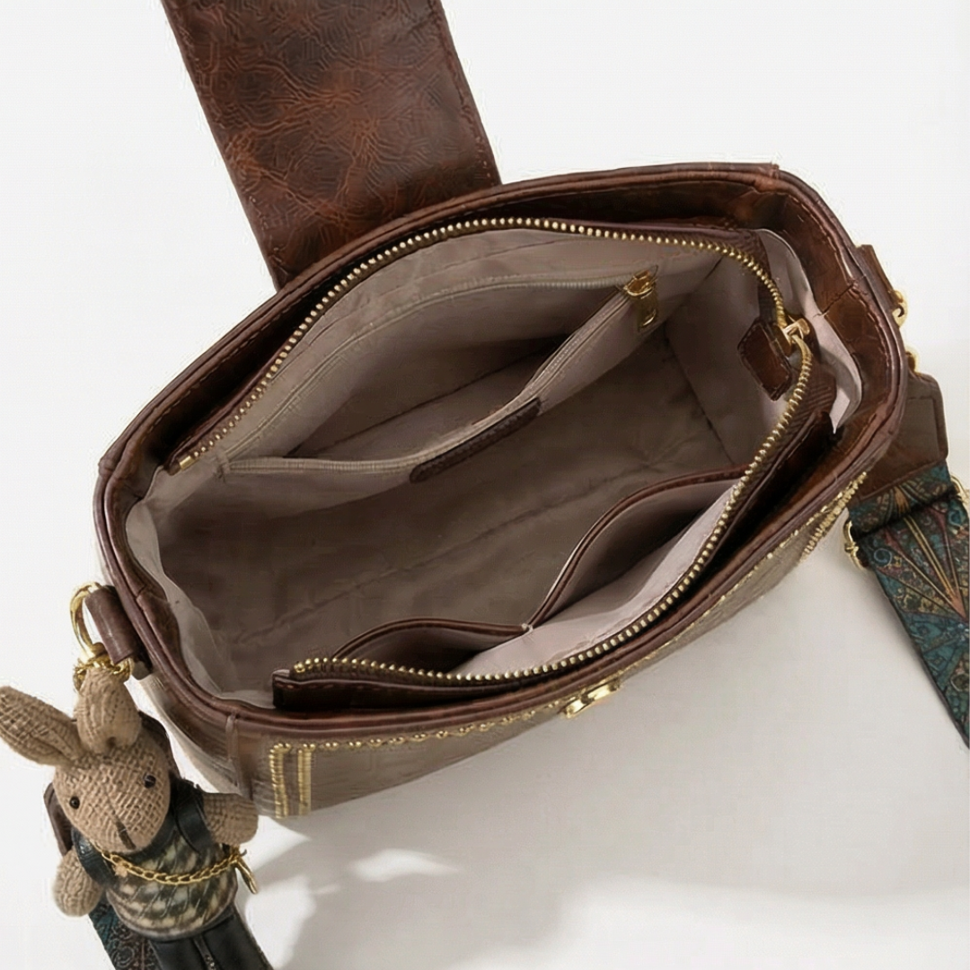 Vintage Crossbody Bucket Bag with Woven Artisan Strap