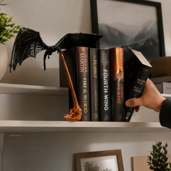 Drachen-Buchstütze mit Flammen-Design