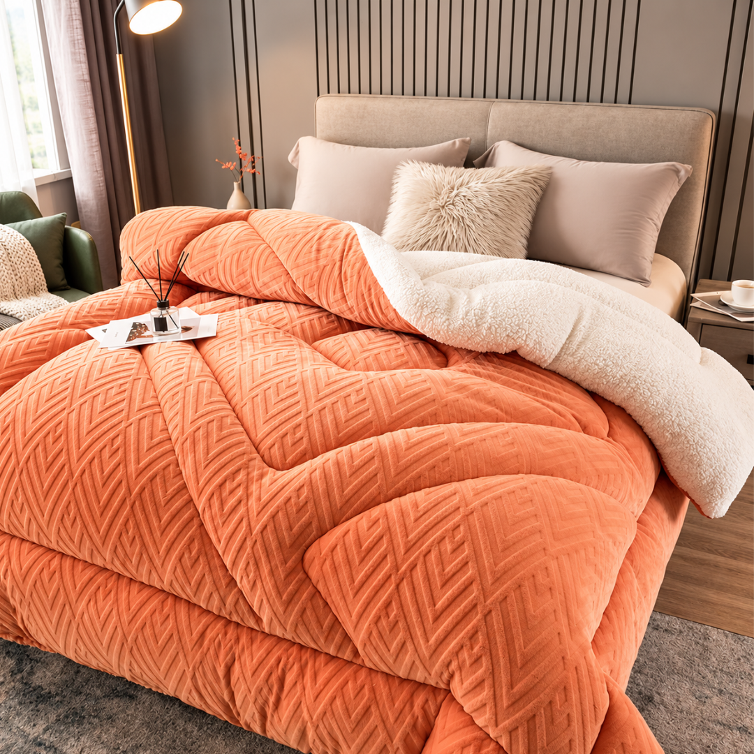 Sherpa Fleece Bettdecke mit gestepptem Innenfutter