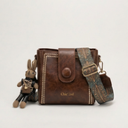 Vintage Crossbody Bucket Bag with Woven Artisan Strap