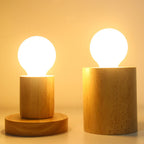 Retro Holz-Tischlampe mit warmweißer LED-Glühbirne