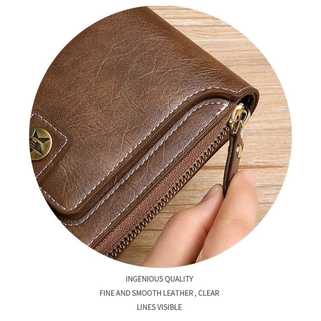 Vintage Wallet with All-Around Zipper, Card Slots & Coin Pocket
