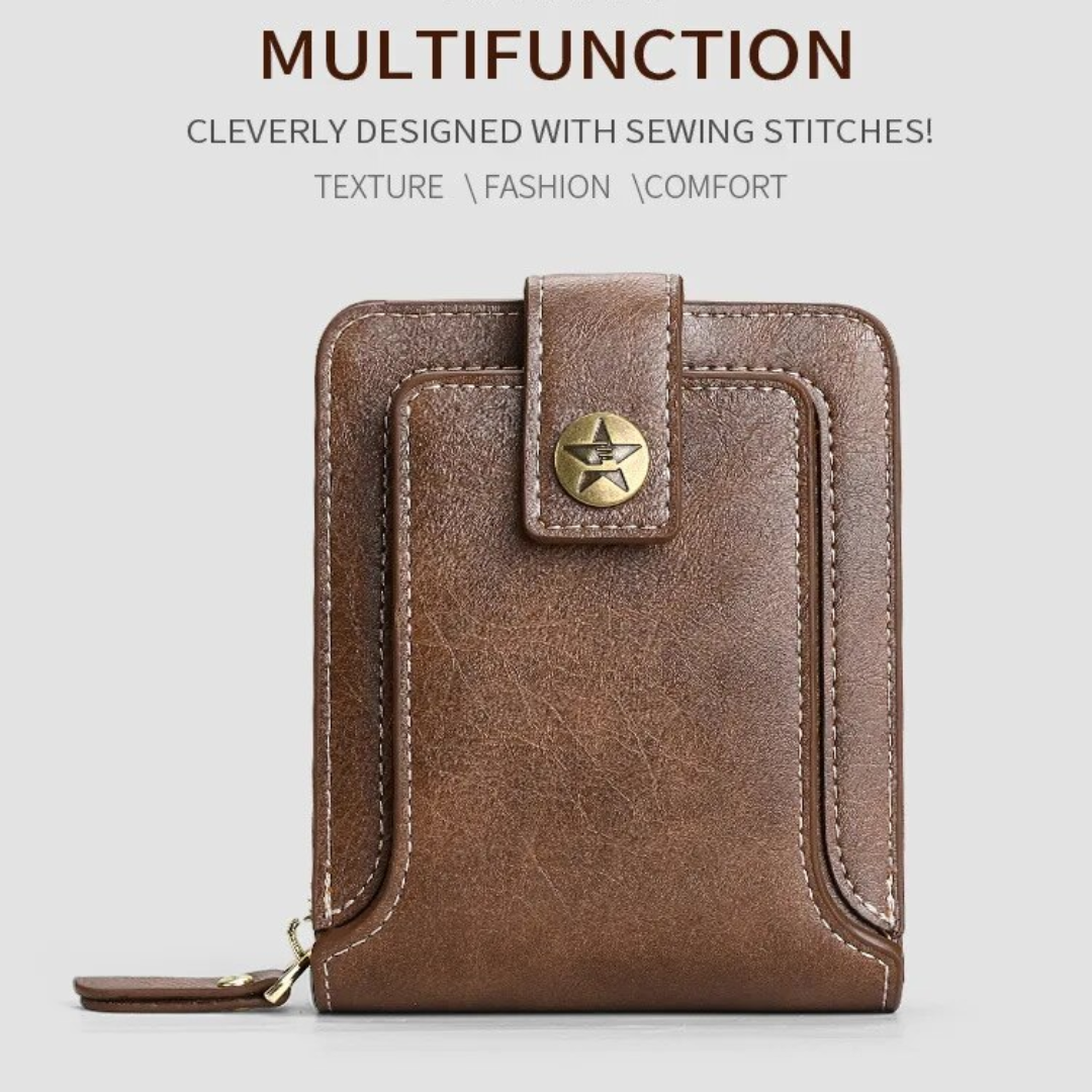 Vintage Wallet with All-Around Zipper, Card Slots & Coin Pocket