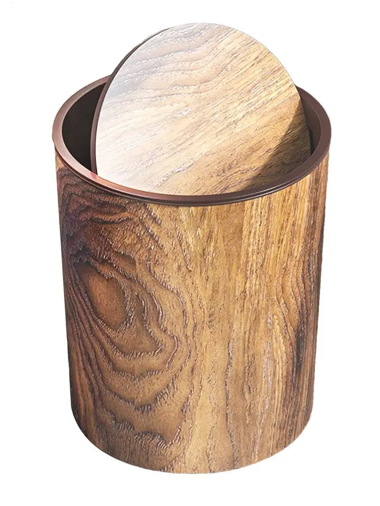 Trash Can with Swing Lid and Wood Look