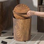 Trash Can with Swing Lid and Wood Look