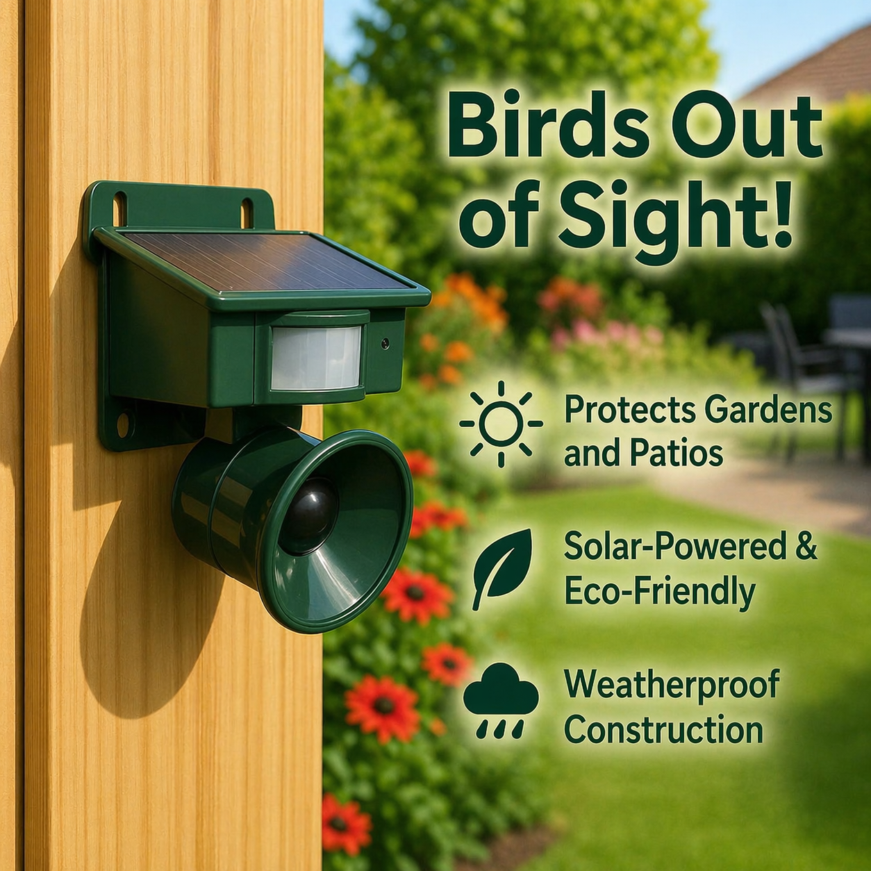 Solar Bird Repellent with PIR Sensor – Bird of Prey Calls Against Pigeons