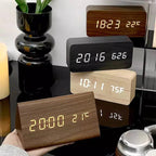 Wooden LED alarm clock with temperature display