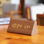 Wooden LED alarm clock with temperature display