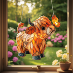 Fensterbild Highland-Kuh im Bleiglas-Stil mit Kette
