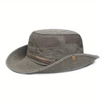 Sun hat with wide brim and mesh ventilation