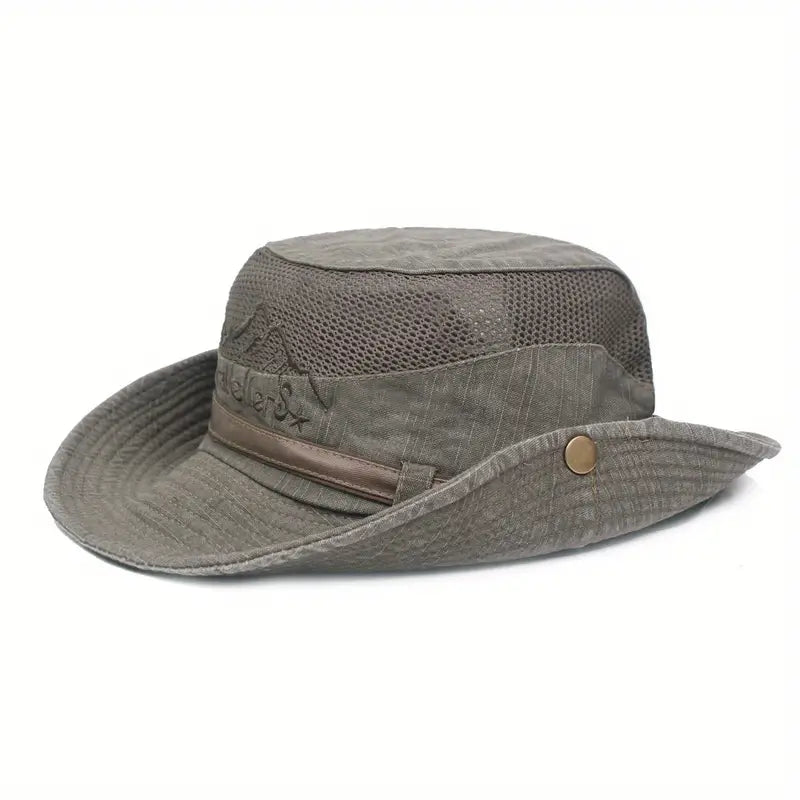 Sun hat with wide brim and mesh ventilation