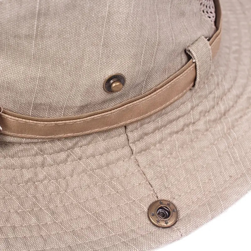 Sun hat with wide brim and mesh ventilation