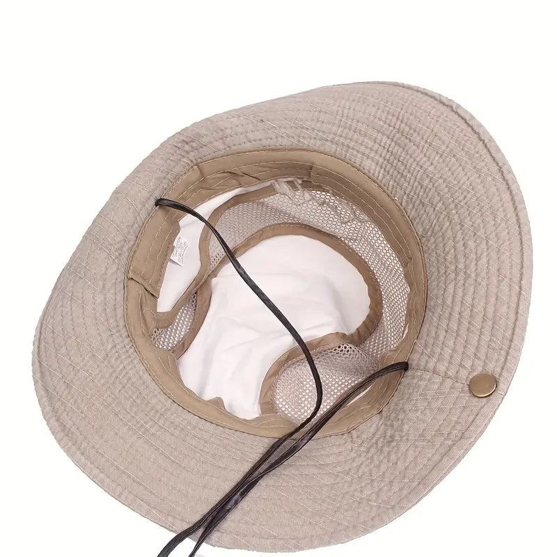 Sun hat with wide brim and mesh ventilation