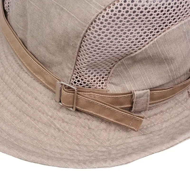 Sun hat with wide brim and mesh ventilation